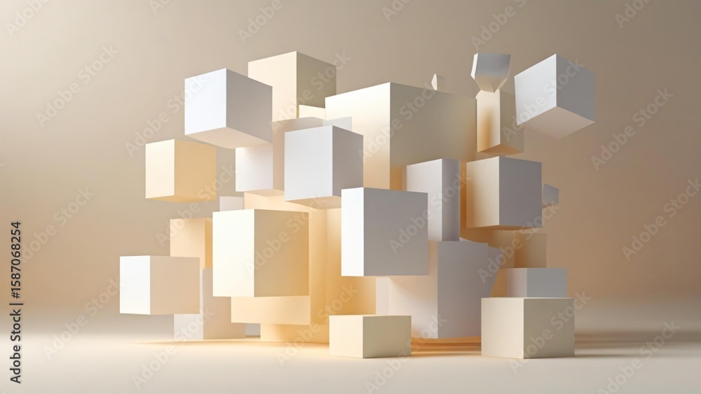 Fototapeta premium Abstract 3D Cubes in White and Gold