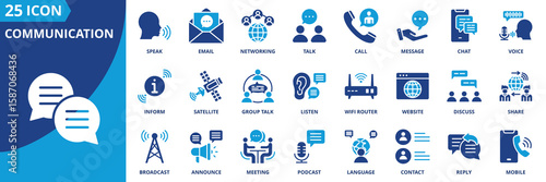 communication icon set collection in solid glyph style. an icon pack contain speak,email,networking,talk,call,message,chat