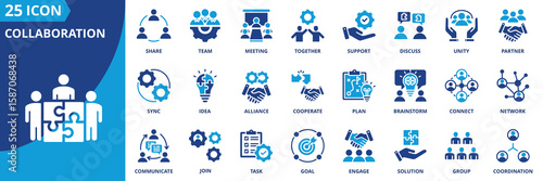 collaboration icon set collection in solid glyph style. an icon pack contain collaboration,team,partner,together,support,unity,meeting