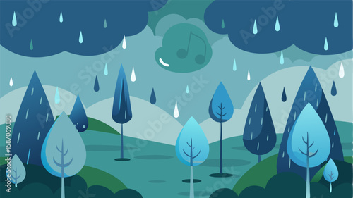 The soft sound of droplets falling from the trees echoing through the fog.