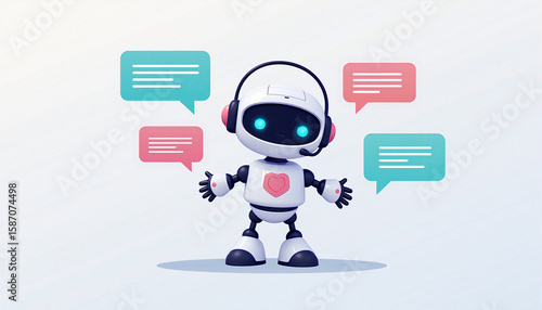 3D Chatbot Robot with Speech Bubbles – Friendly Virtual Assistant Illustration