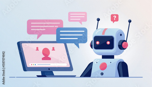 3D Chatbot Robot with Speech Bubbles – Friendly Virtual Assistant Illustration