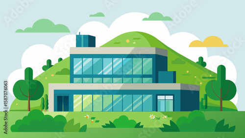 Noninvasive green roofs and walls are integrated into the construction of a new office building providing a beautiful and functional way to reduce the. Vector illustration