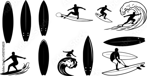Surfboard vector set, surfing silhouettes, surfboard silhouettes, ords