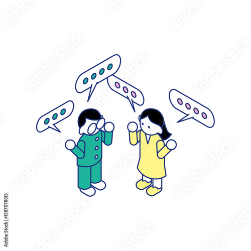 子どもの対話型学習｜協働で学ぶ教室のアイソメイラスト