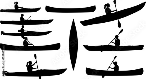 Kayak silhouettes, Canoe silhouette, Woman kayaking silhouette, Kayaking silhouette, Kayak SVG, Kayak vector set
