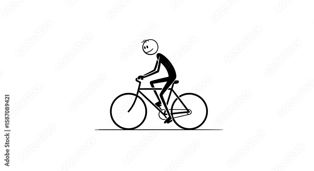 Naklejka premium Stick Figure Cycling A Simple Illustration of Joyful Exercise and Recreational Activity