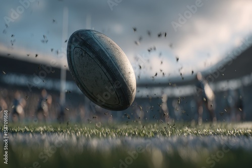 Rugby Ball in Action During Intense Gameplay on Field