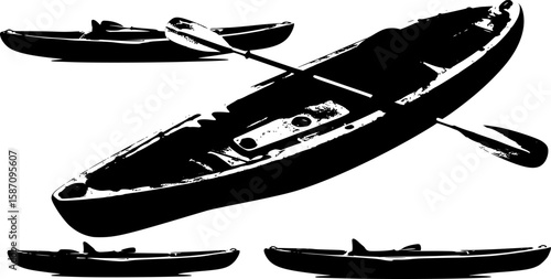 a vibrant blue kayak designed for recreational use. featuring a comfortable seat and a paddle it is ideal for outdoor activities on lakes or rivers. promoting adventure and exploration in nature 
