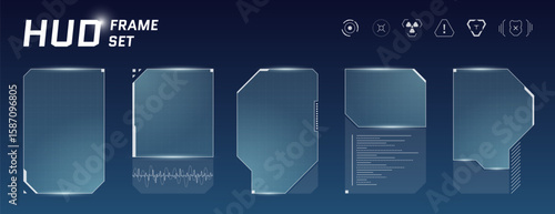 Glowing sci fi HUD with neon blue callouts, virtual charts and transparent screens. Modern cyber dashboard merges AI control panel with sleek digital game interface.