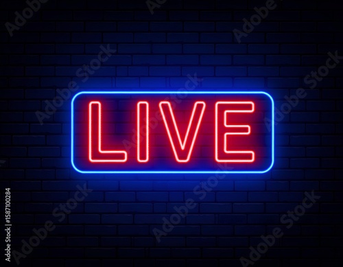 Neon sign on a brick wall.  Red 