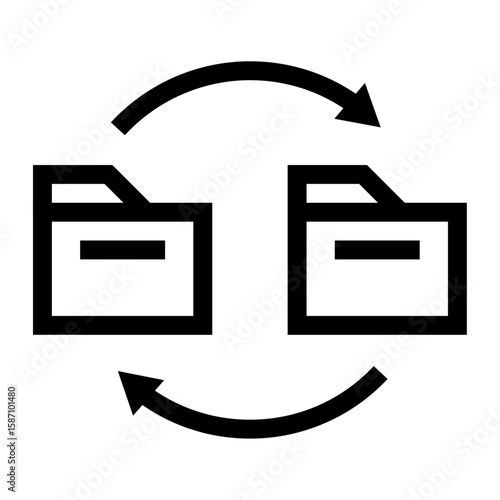 Icono de sincronización de archivos. Intercambio de datos y respaldo. Dos carpetas con flechas circulares entre ellas. Ilustración vectorial