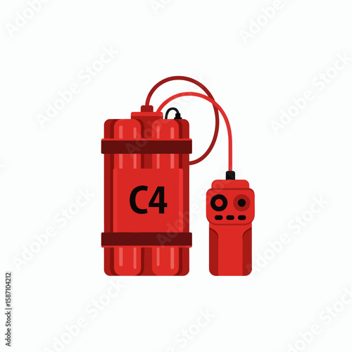 A red C4 bomb with a remote detonator depicted in a flat vector style