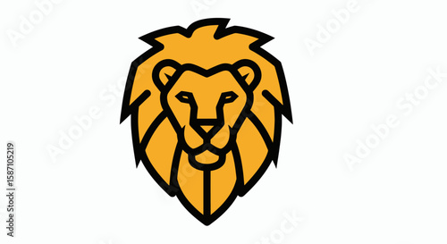 A stylized geometric lion head logo with a goldenyellow mane and face outlined in thick black lines