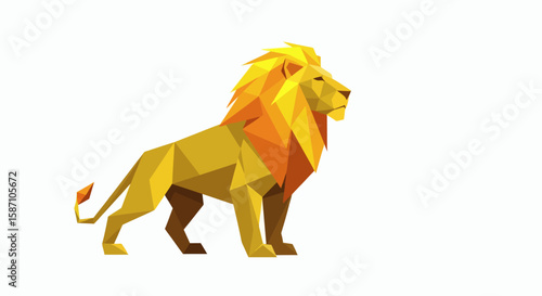 A stylized geometric lion in profile rendered in shades of yellow gold and orange