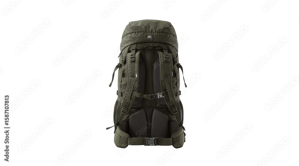 Fototapeta premium Olive Green Hiking Backpack on Light Grey Background