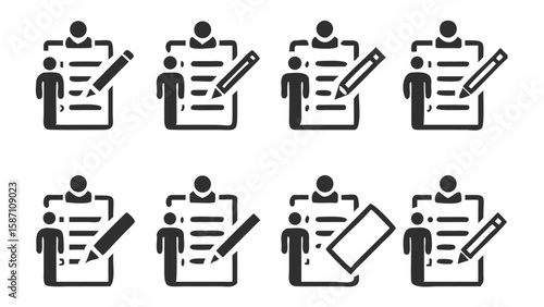 Illustrations of Application Forms and Submissions Featuring Human Figures and Clipboards, Suitable for Design Projects and Presentations