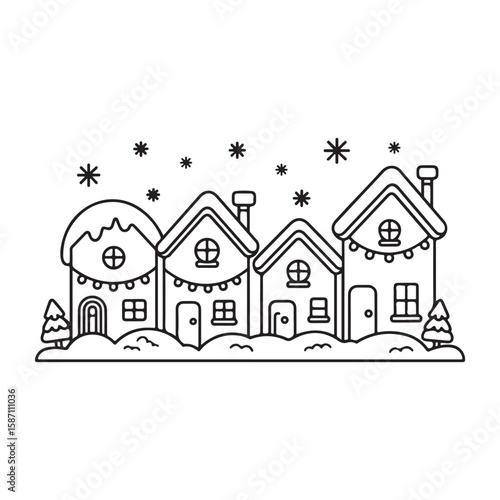 Winter Kids Coloring Page Vector – Children Playing in Snow, Snowman, and Sledding Line Art, winter kids coloring page, snow play children illustration, vector line art winter scene, victor art 