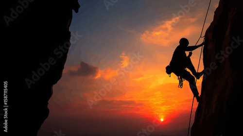 Silhouette of a Climber at Sunset 
