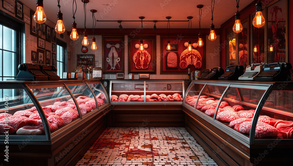 Obraz premium Butcher Shop Display of Brain-Shaped Objects