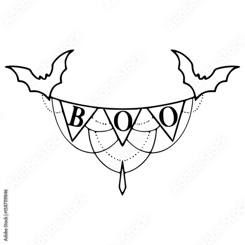 spooky bat and boo garland for Halloween clipart