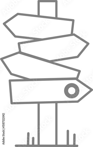Simple graphic of multiple directional signs on a post, suggesting choices and travel.