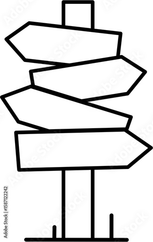 A simple, blank directional signpost with multiple arms pointing in various directions, standing on a small base.