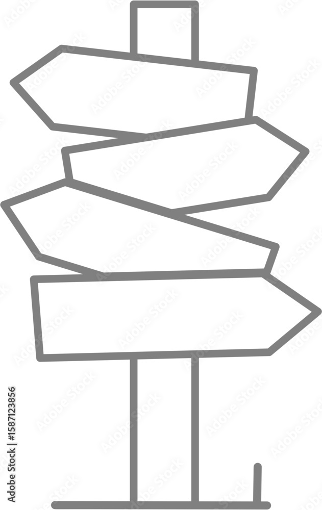 Obraz premium A simple illustration of a weathered wooden post with four blank directional signs.