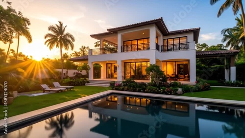 Wallpaper Mural Luxurious Sunset Villa with Sparkling Pool Torontodigital.ca
