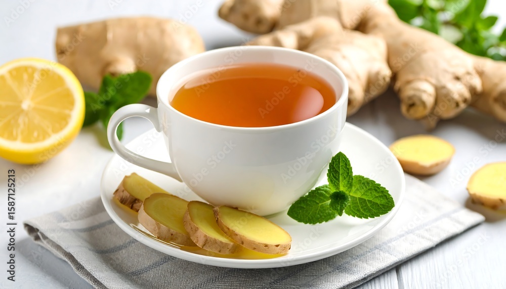 Ginger tea in a white cup Ginger tea in a white cup
