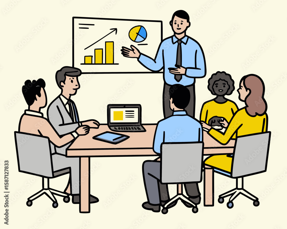 Diverse team collaborates during a business meeting with a presentation Diverse team collaborates during a business meeting with a presentation
