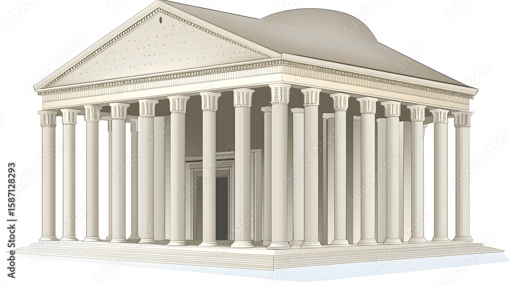 Fototapeta premium Ancient temple facade illustration.