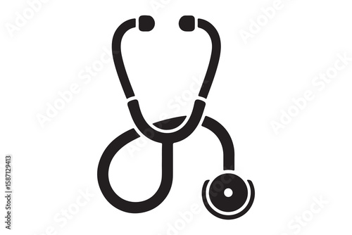 very simple flat and minimalist Stethoscope silhouette in black on a white background
