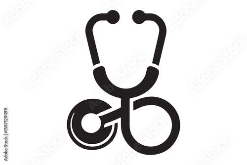 very simple flat and minimalist Stethoscope silhouette in black on a white background
