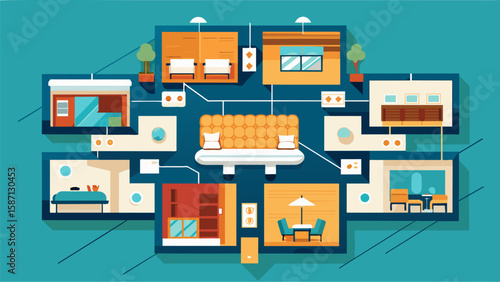 Meticulous planning for the layout and placement of each room ensuring maximum comfort and luxury for guests while maintaining an elegant and cohesive. Vector illustration