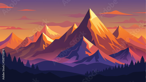 The tall mountains in the distance are just starting to be illuminated by the first rays of sunlight.