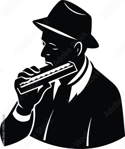 Man Playing Harmonica Silhouette