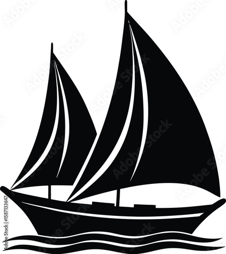 Two Sailboats on Water Silhouette