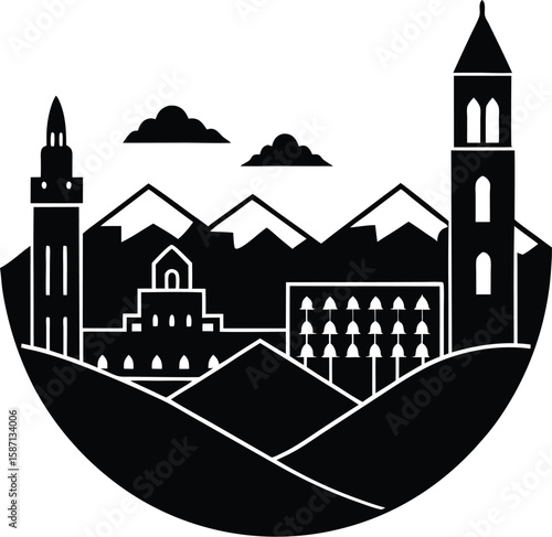Hilltop Church and Monastery Vector Silhouette
