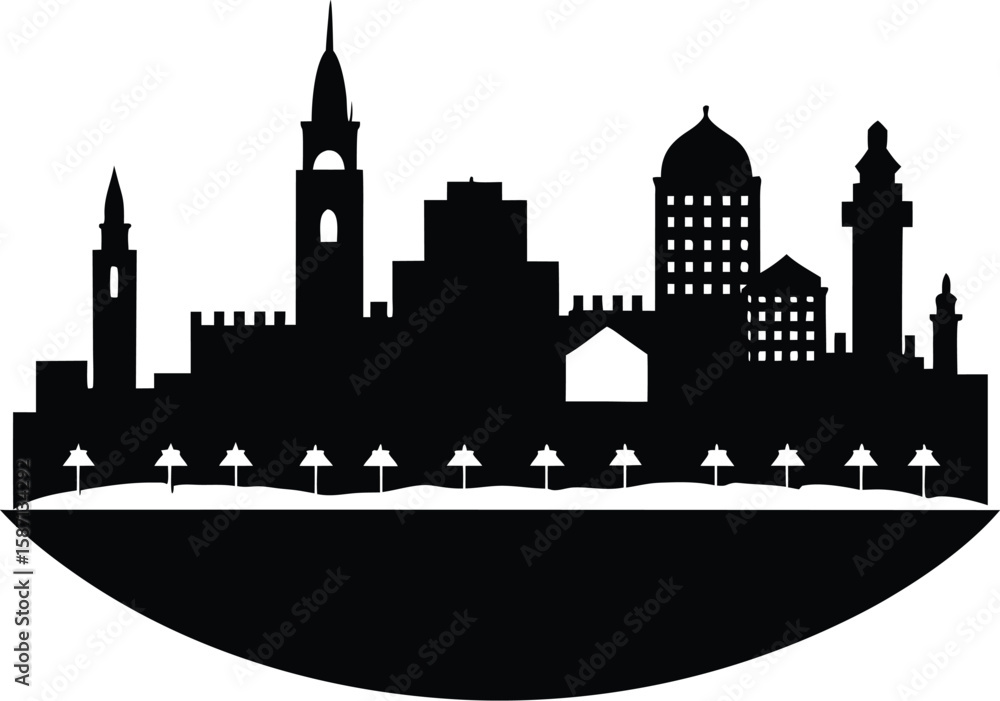 Obraz premium Old Town Clock Tower Vector Silhouette 