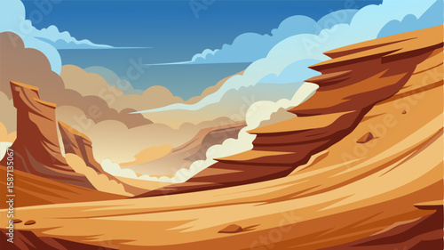 The wind whips through the barren canyon carrying dust and sand as it slowly erodes the rugged cliffs.