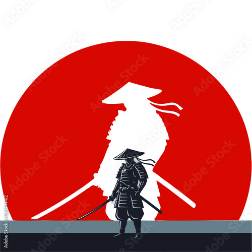 Armored Samurai Silhouette with Dual Katanas