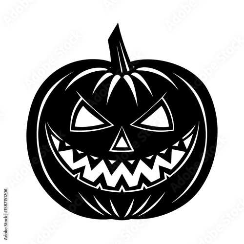 Silhouette a scary Halloween pumpkin with a carved face jackolantern
