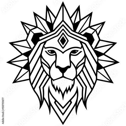 Geometric lion head design shows strength, perfect for minimalist logo creation and brand identity, available in scalable format.