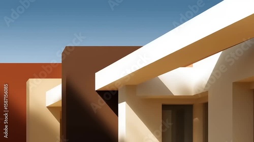 Geometric architecture with warm color palette.