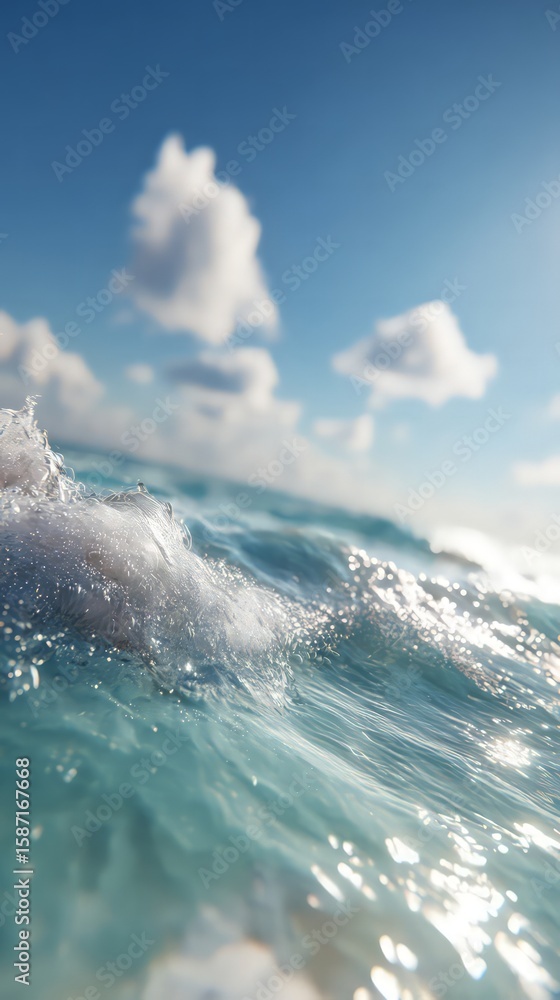 Obraz premium Ocean Waves With Foamy Bubbles And Sunlight Reflections