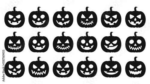 Black Halloween pumpkin faces collection jack o lantern