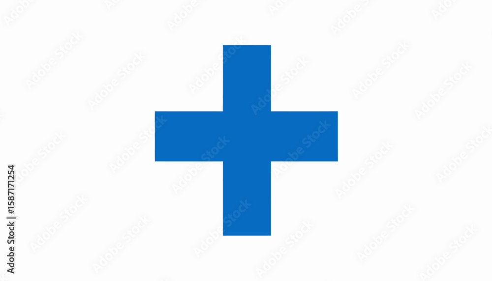 Obraz premium A centered, simple blue plus sign on a white background.