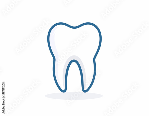 A single, stylized white tooth with a blue outline and subtle shading, isolated on a white background.