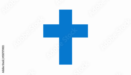 Simple, bold, blue Christian cross graphic design.